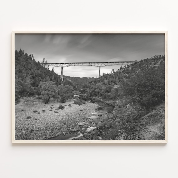 Auburn California Black And White Steel Bridge Canyon Landscape Poster