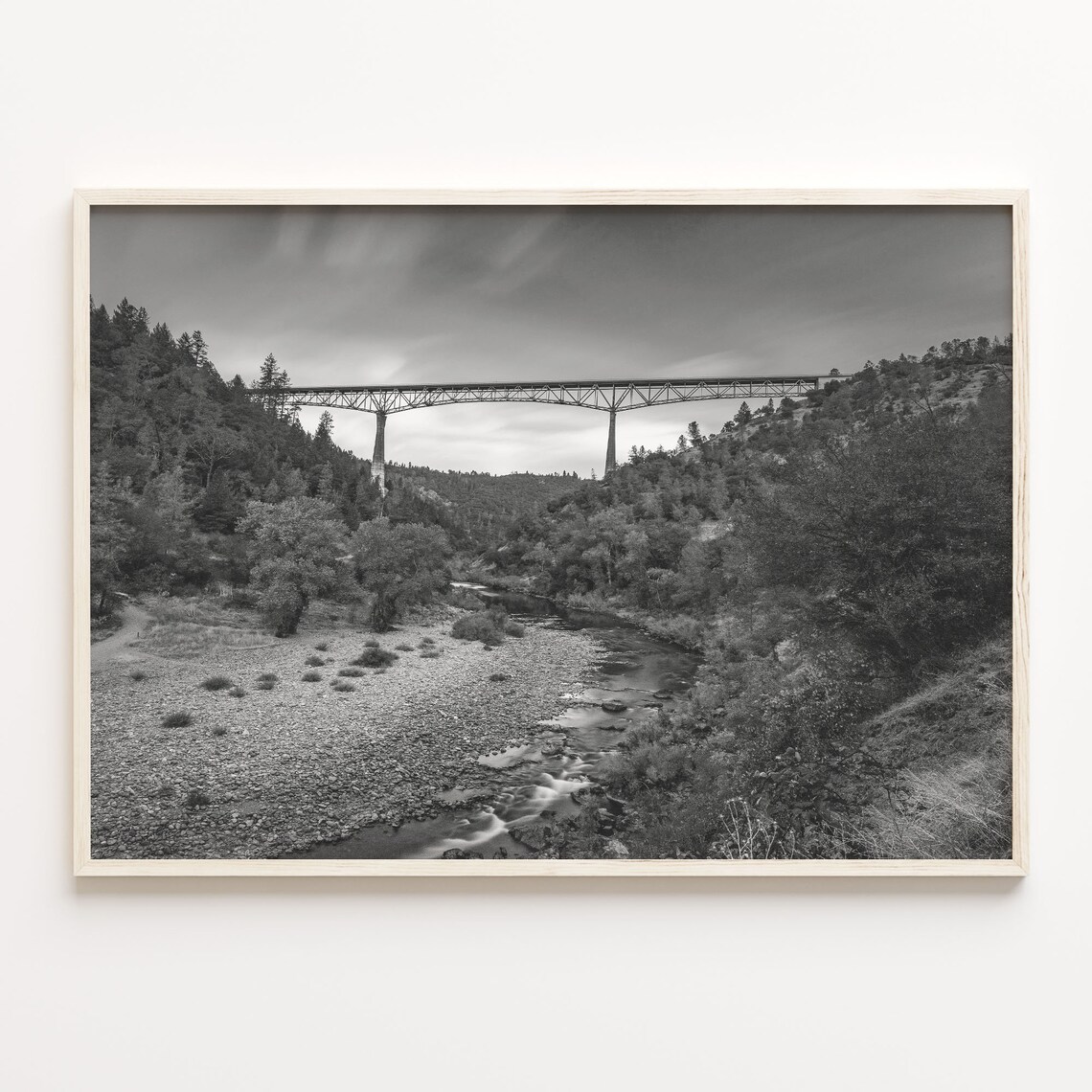 Auburn California Black And White Steel Bridge Canyon Landscape Poster