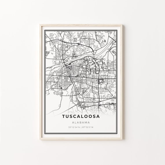 Tuscaloosa City Map Art Print, Alabama Wall Decor