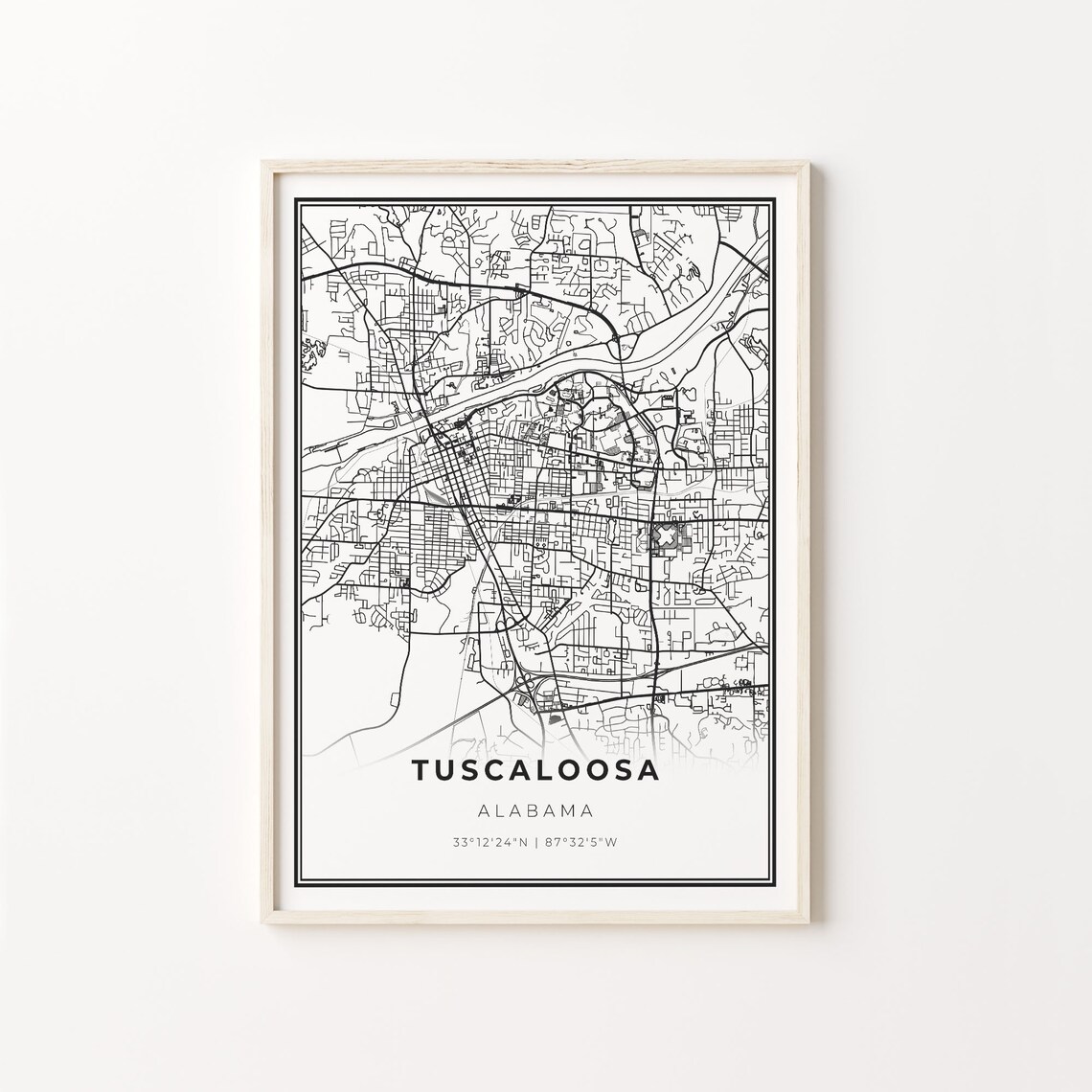 Tuscaloosa City Map Art Print, Alabama Wall Decor