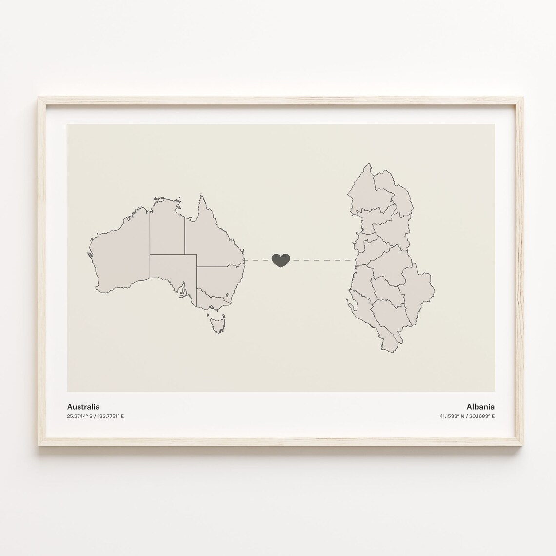 Australia Albania Minimalist Long Distance Heart Connection Poster