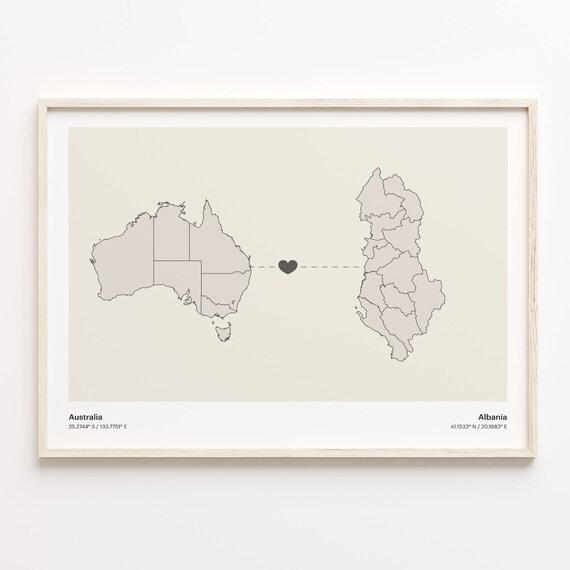 Australia Albania Minimalist Long Distance Heart Connection Poster
