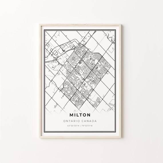 Milton Ontario Canada Minimalist Black White City Map Art Poster