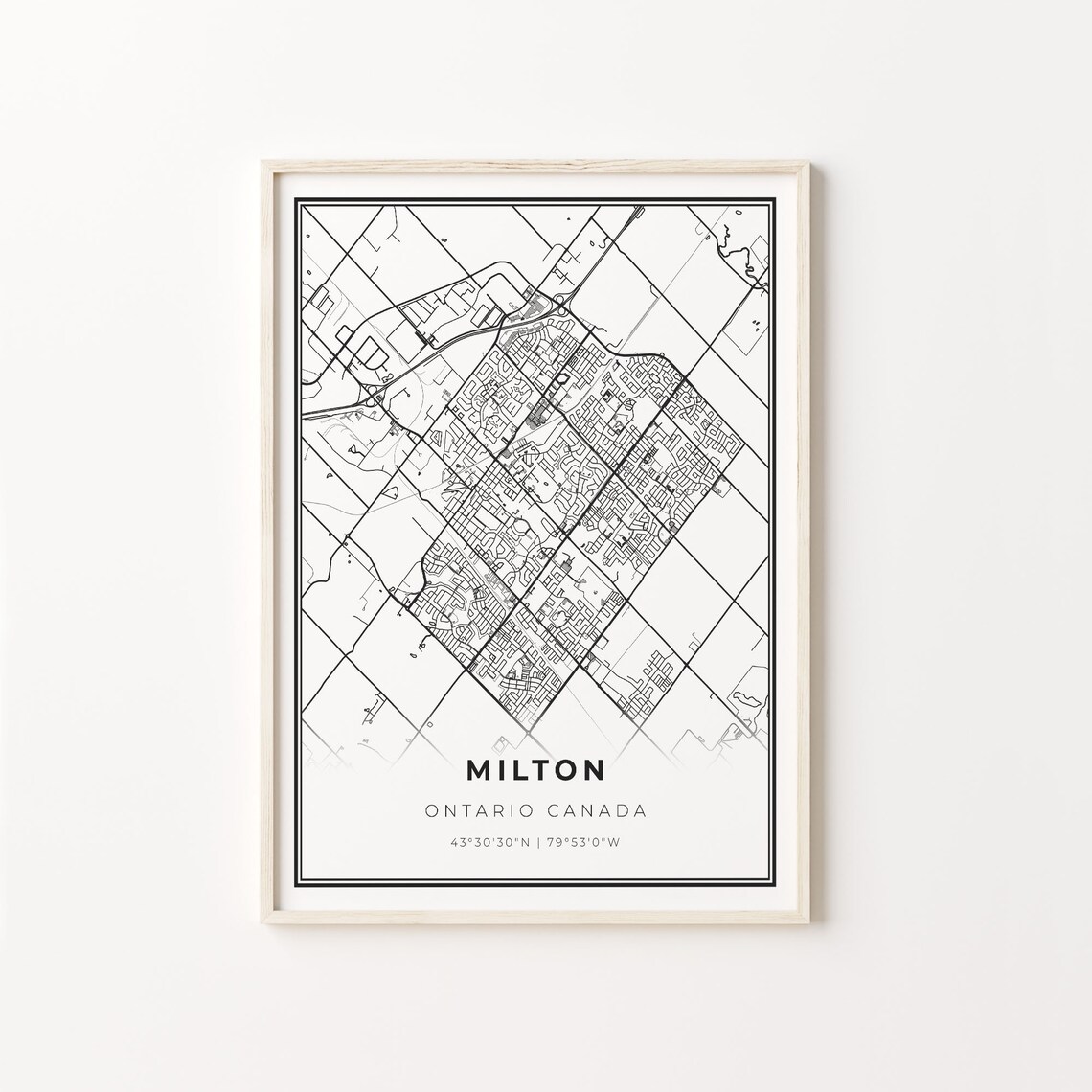Milton Ontario Canada Minimalist Black White City Map Art Poster
