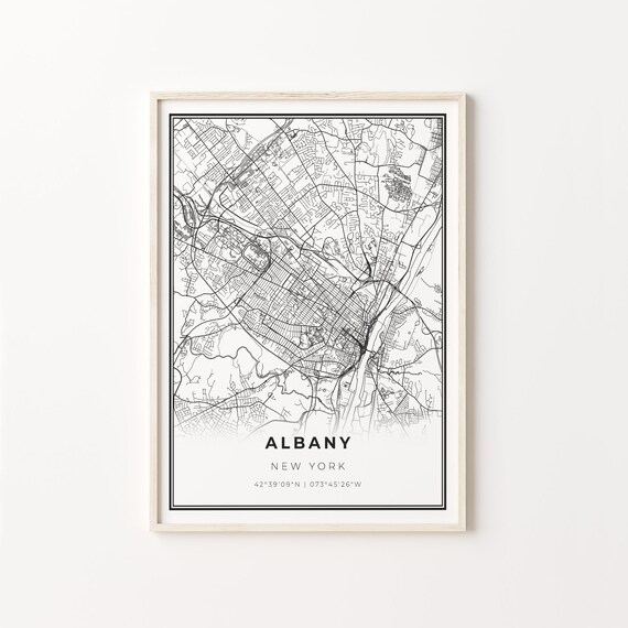 Albany New York Modern Minimalist Black White Street Map Poster