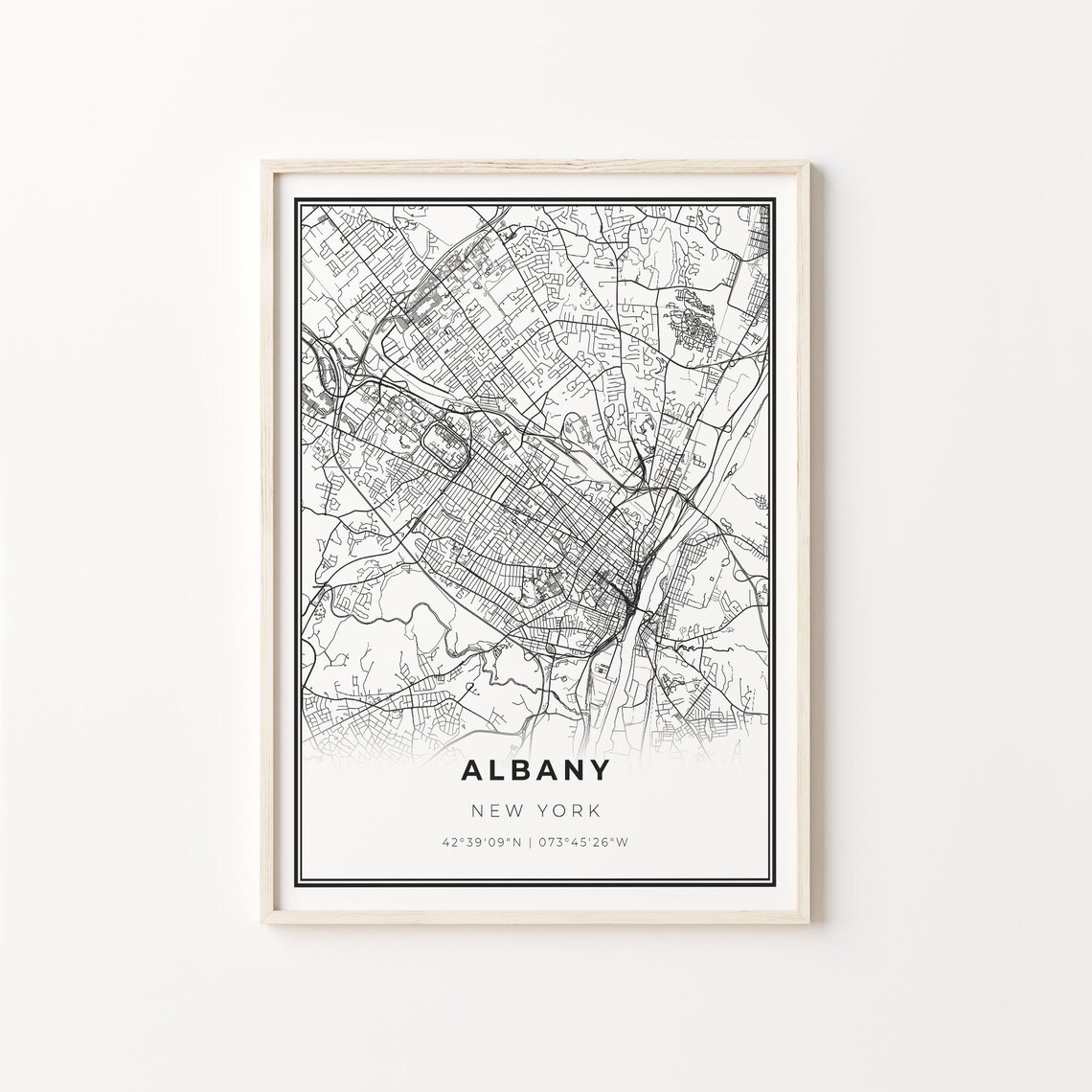 Albany New York Modern Minimalist Black White Street Map Poster