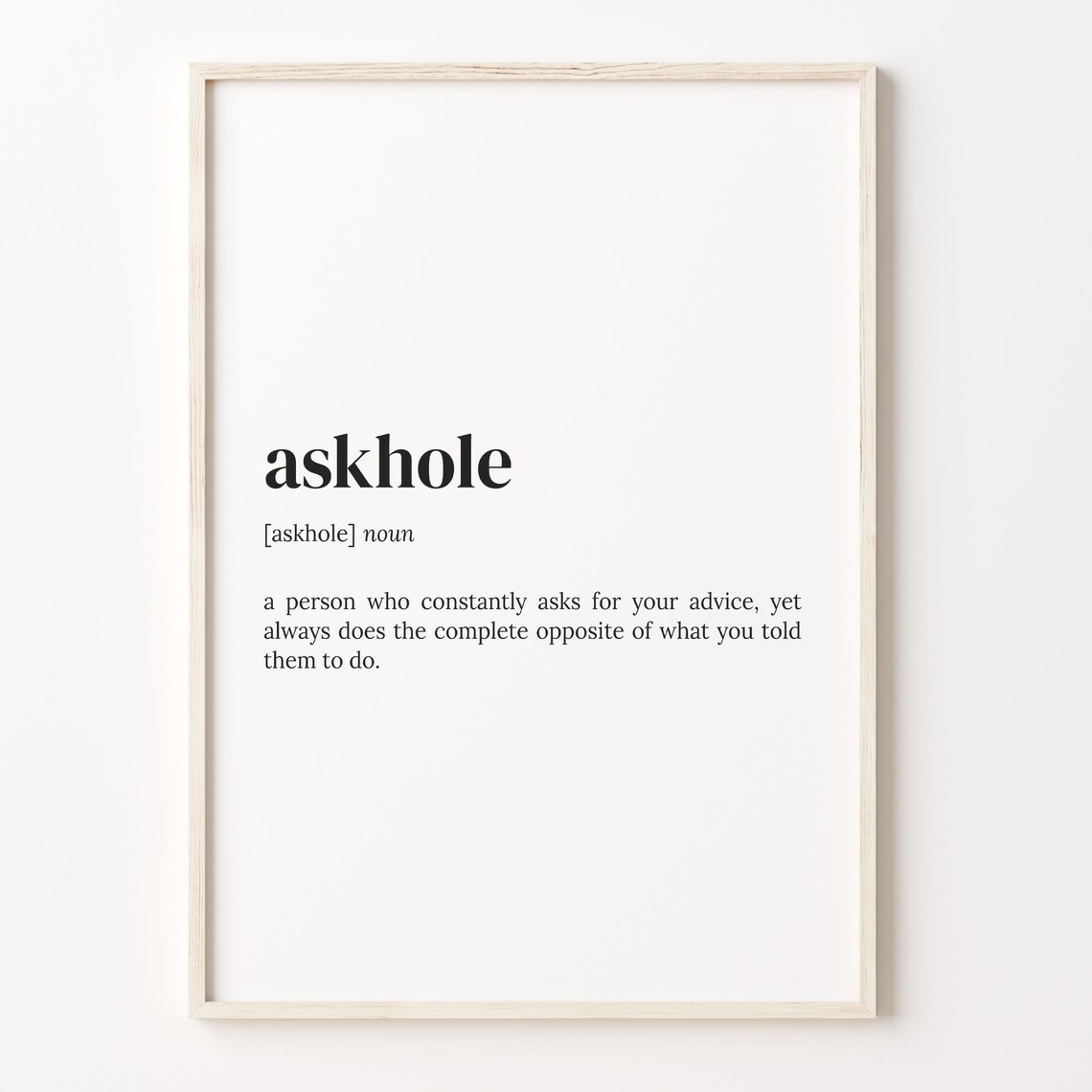 Askhole Definition Quote Poster, Funny Work Gift