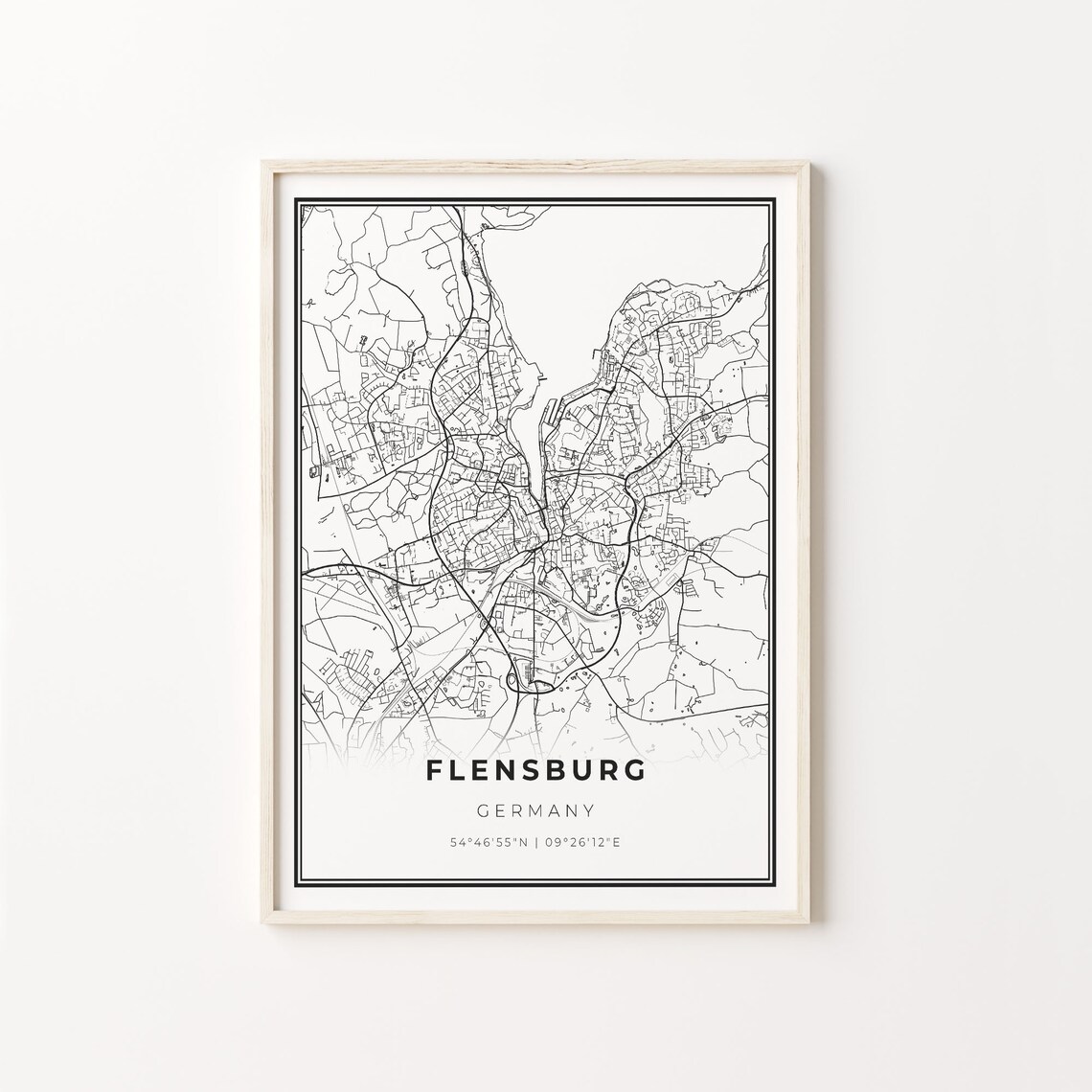 Flensburg Germany Minimalist Black And White City Map Art Poster