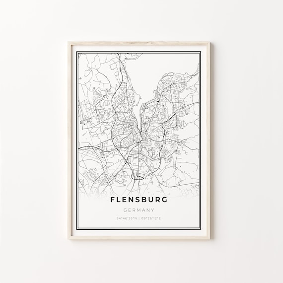 Flensburg Germany Minimalist Black And White City Map Art Poster