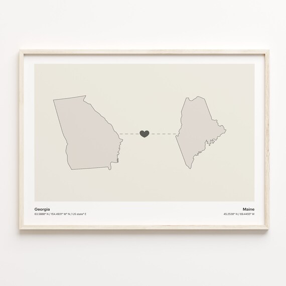 Georgia To Maine Heart Connection Minimalist State Map Poster