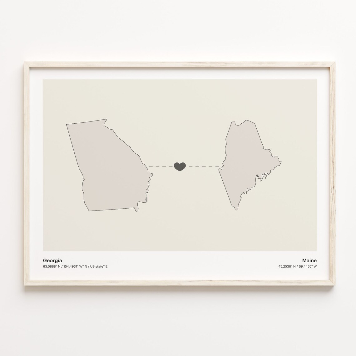 Georgia To Maine Heart Connection Minimalist State Map Poster