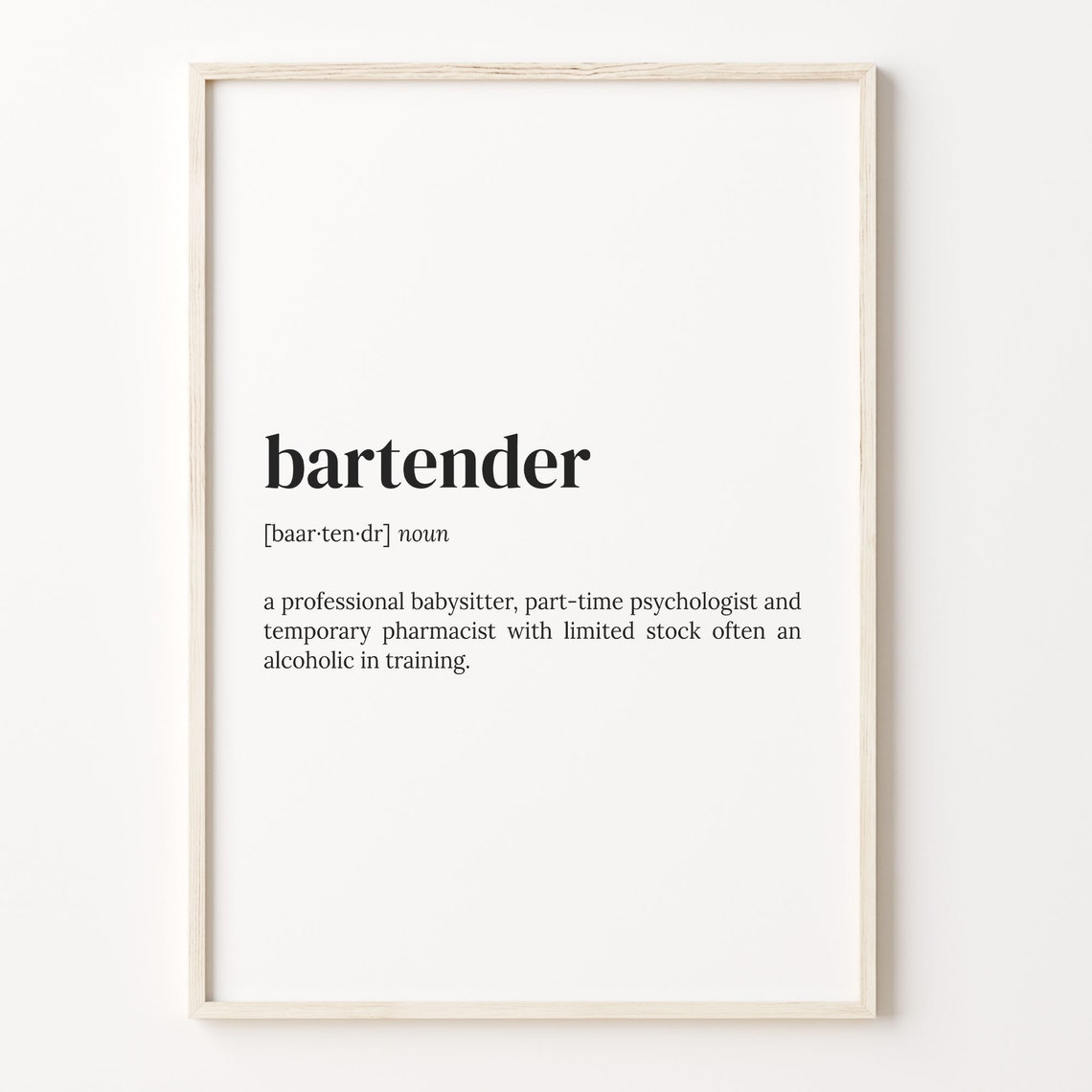 Bartender Definition Print Dictionary Poster Quote Wall Art Gift For Mom Drinking Gift Bartender Funny Gift Gift Ideas C17 26
