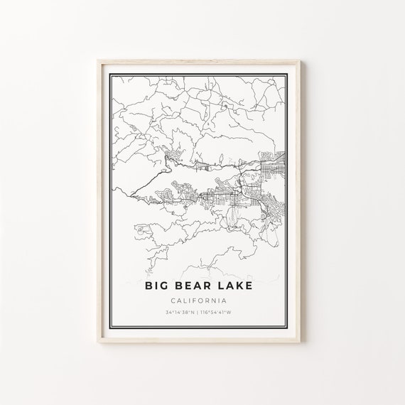 Big Bear Lake Print City Map Art Poster Ca Usa Wall Decor Modern Black And White Style Gift For Lawyer C13234