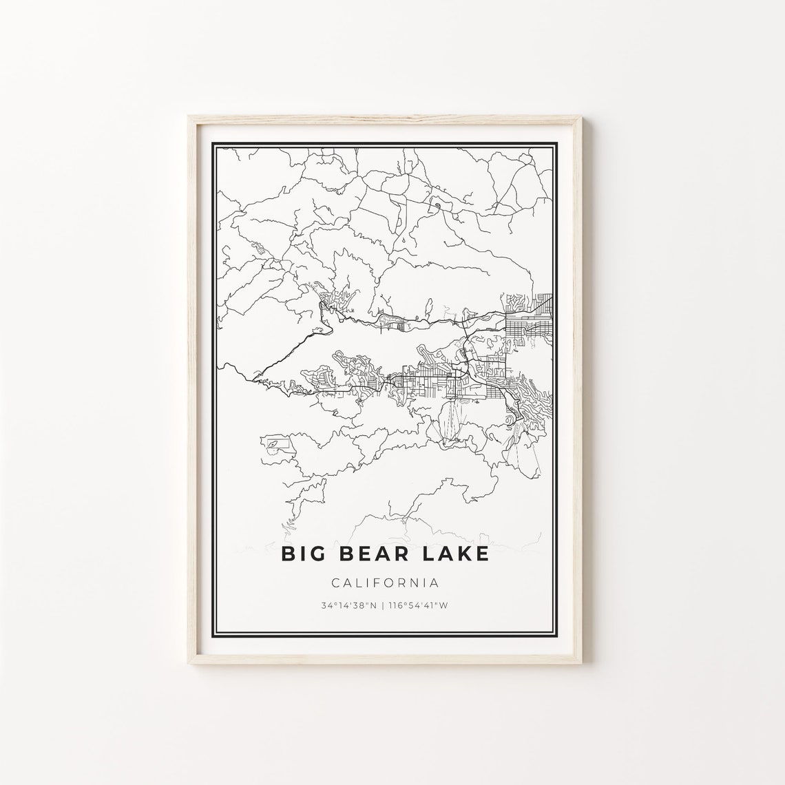 Big Bear Lake California Minimalist City Map Black and White Poster