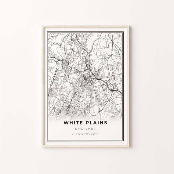 White Plains City Map Art Print, New York Travel Map