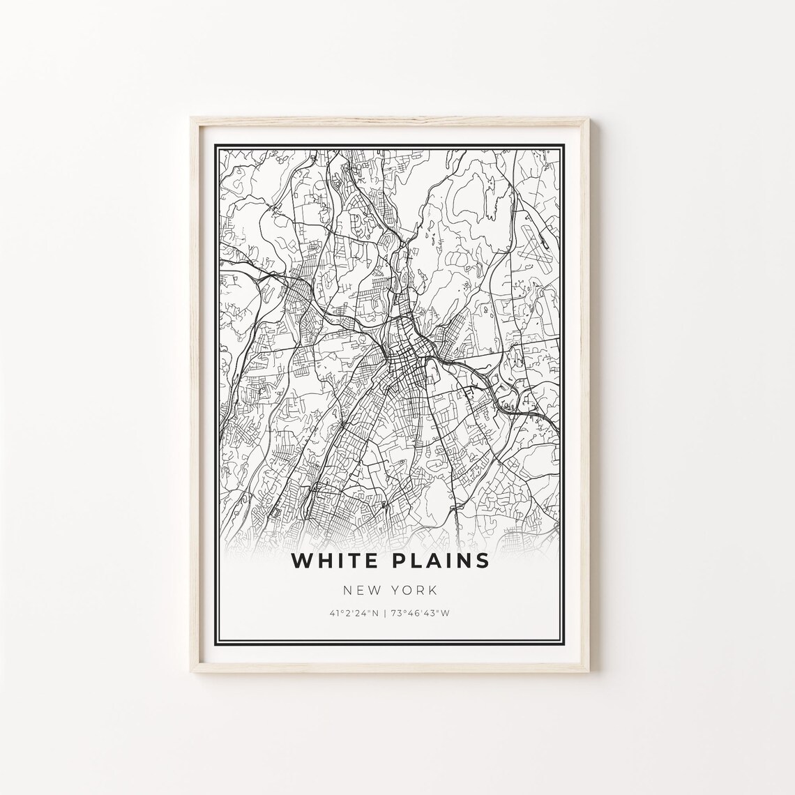White Plains City Map Art Print, New York Travel Map