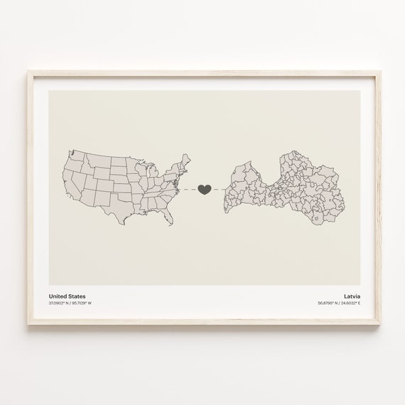 United States To Latvia Minimalist Connection Map Print