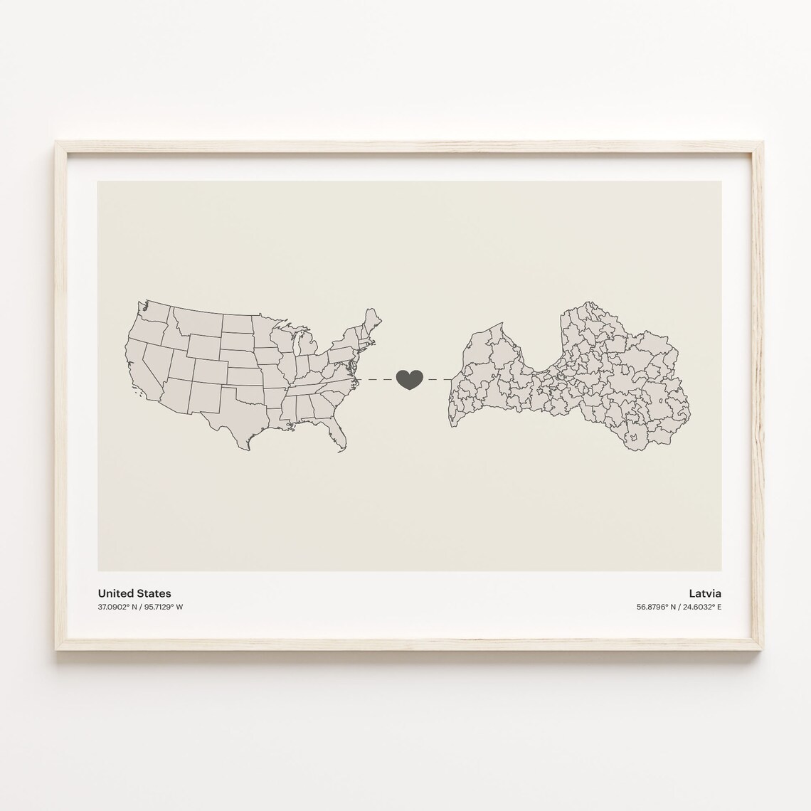United States To Latvia Minimalist Connection Map Print