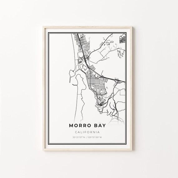 Morro Bay California Minimalist Modern Black And White City Map Poster