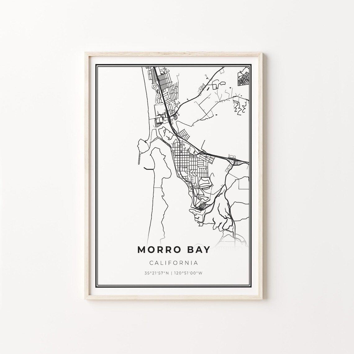 Morro Bay California Minimalist Modern Black And White City Map Poster