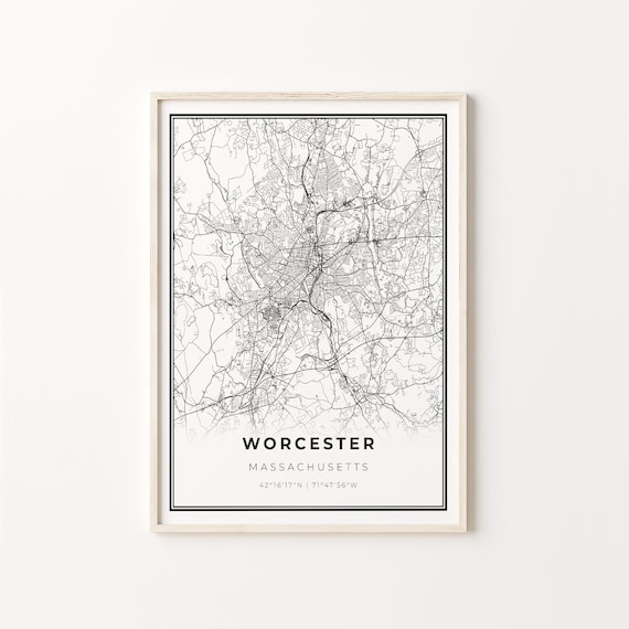 Worcester Massachusetts Minimalist Black White City Street Map Art Poster