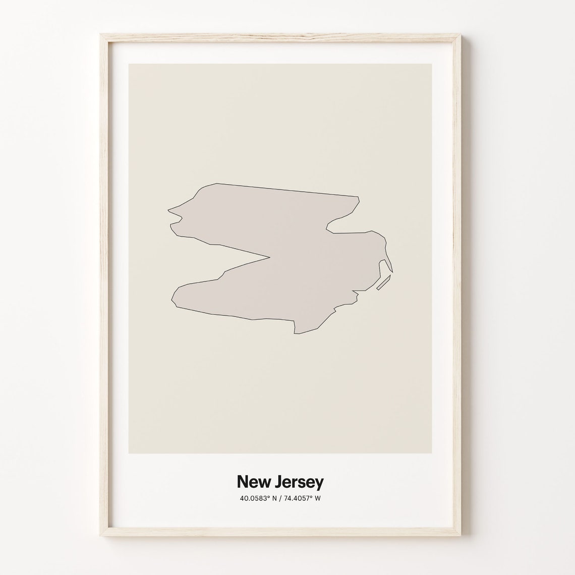 New Jersey Print Jerseyan Gift Minimalistic Country Map Poster Nj Line Art Framed C24231