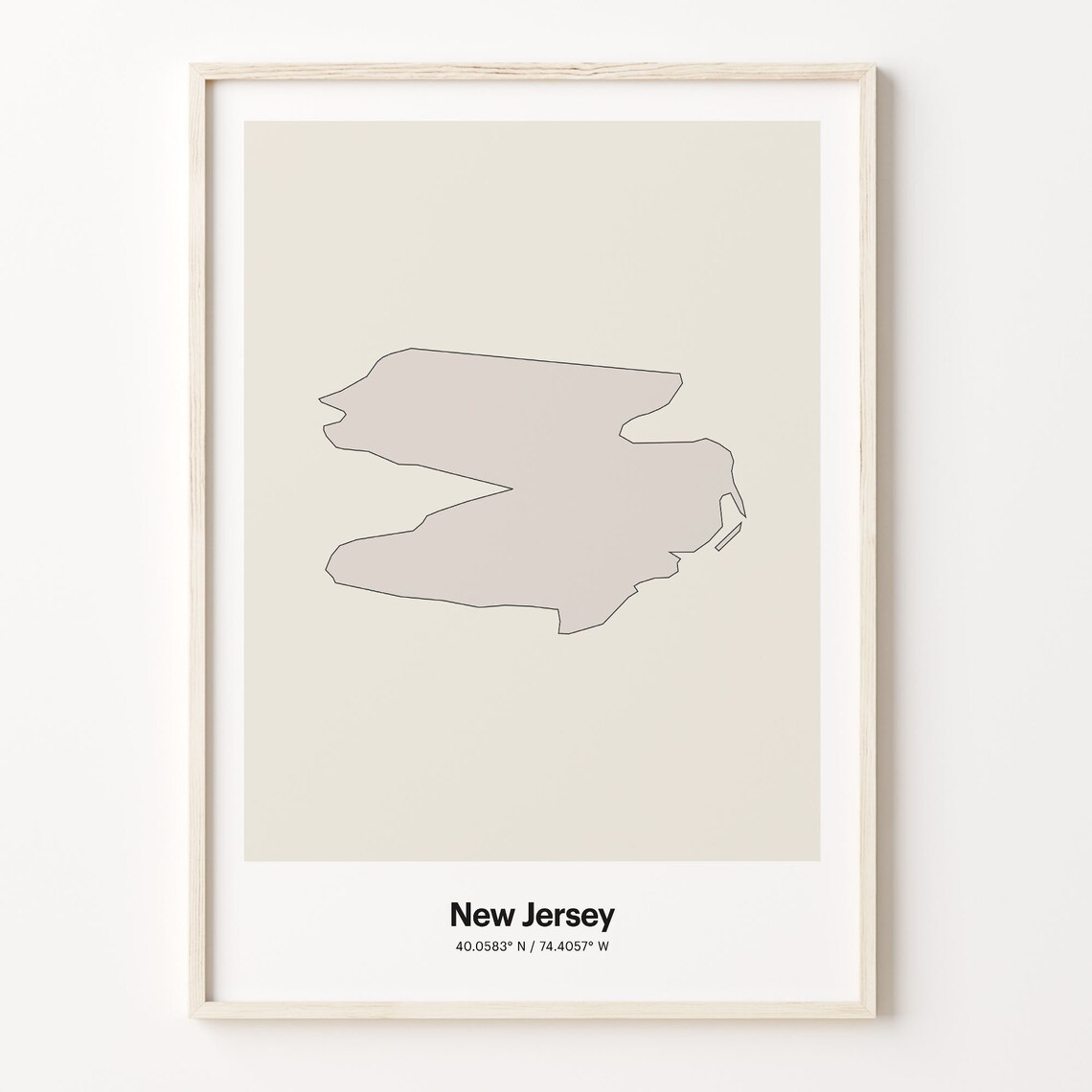 New Jersey State Map Minimalist Beige Line Art Travel Poster