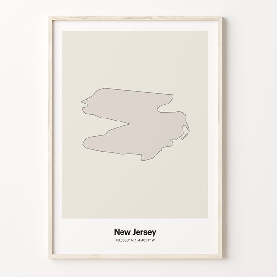 New Jersey Print Jerseyan Gift Minimalistic Country Map Poster Nj Line Art Framed C24231