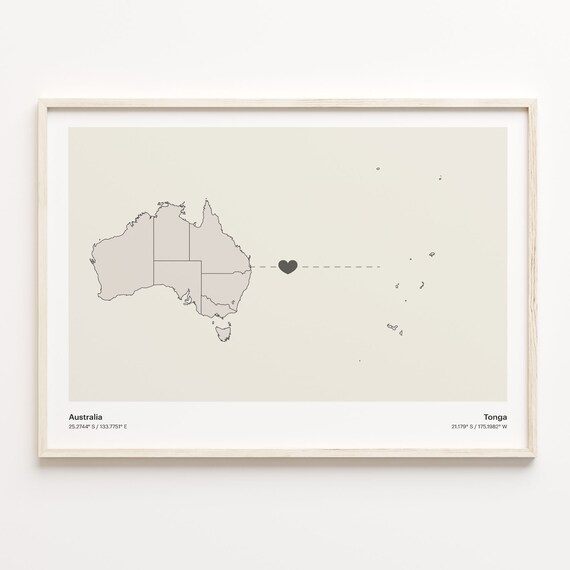 Australia Tonga Minimalist Long Distance Heart Connection Poster