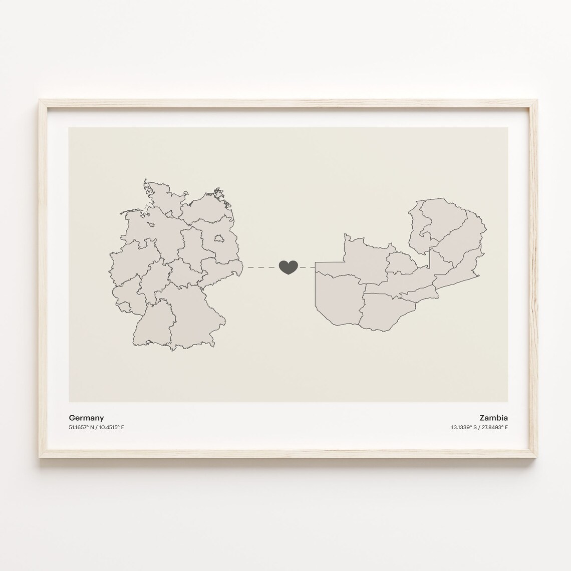 Germany To Zambia Long Distance Love Minimalist Map Art Poster