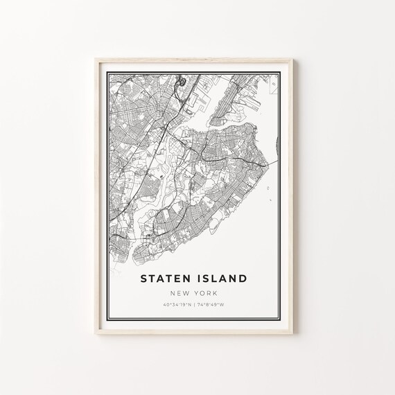 Staten Island New York Minimalist City Map Black and White Poster