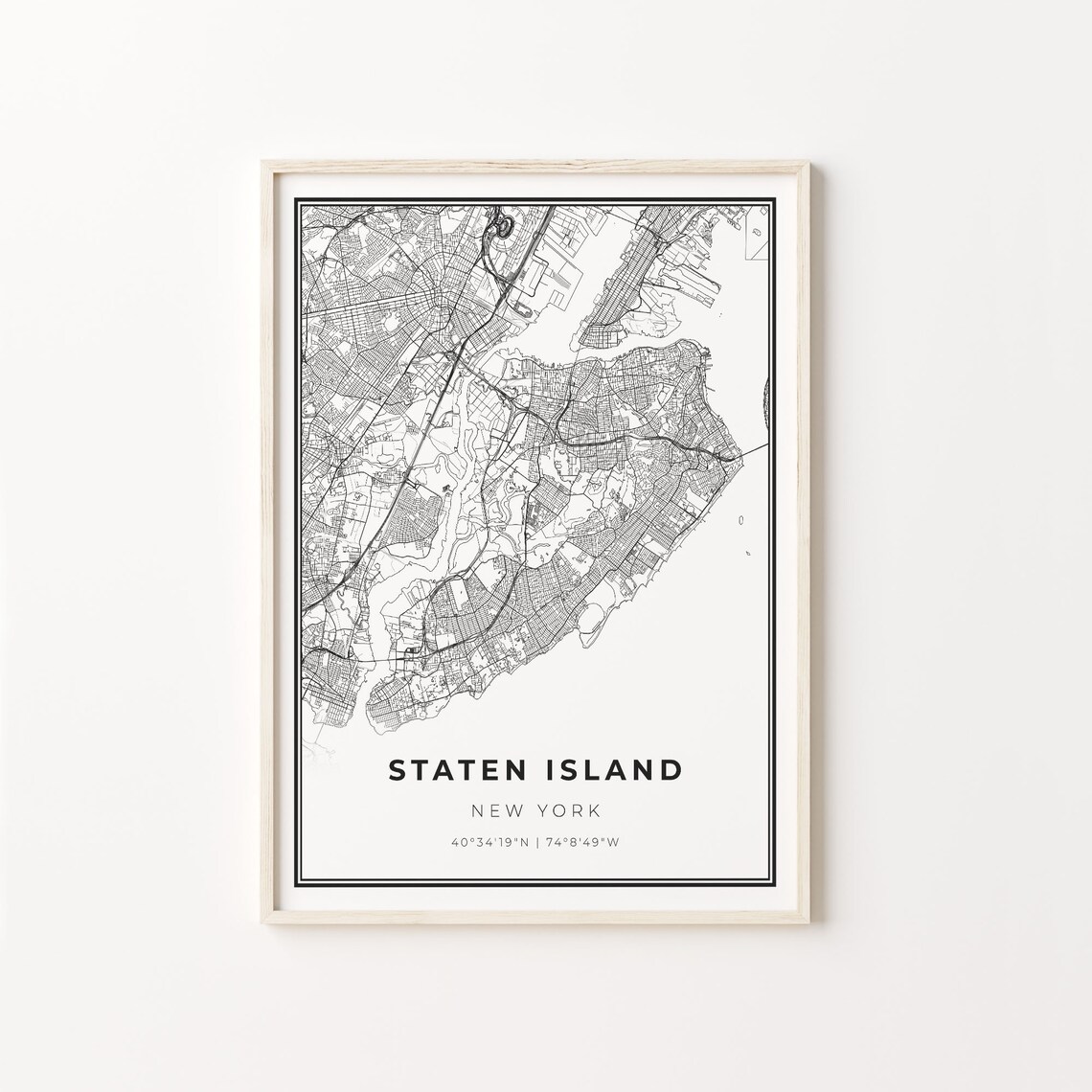 Staten Island New York Minimalist City Map Black and White Poster