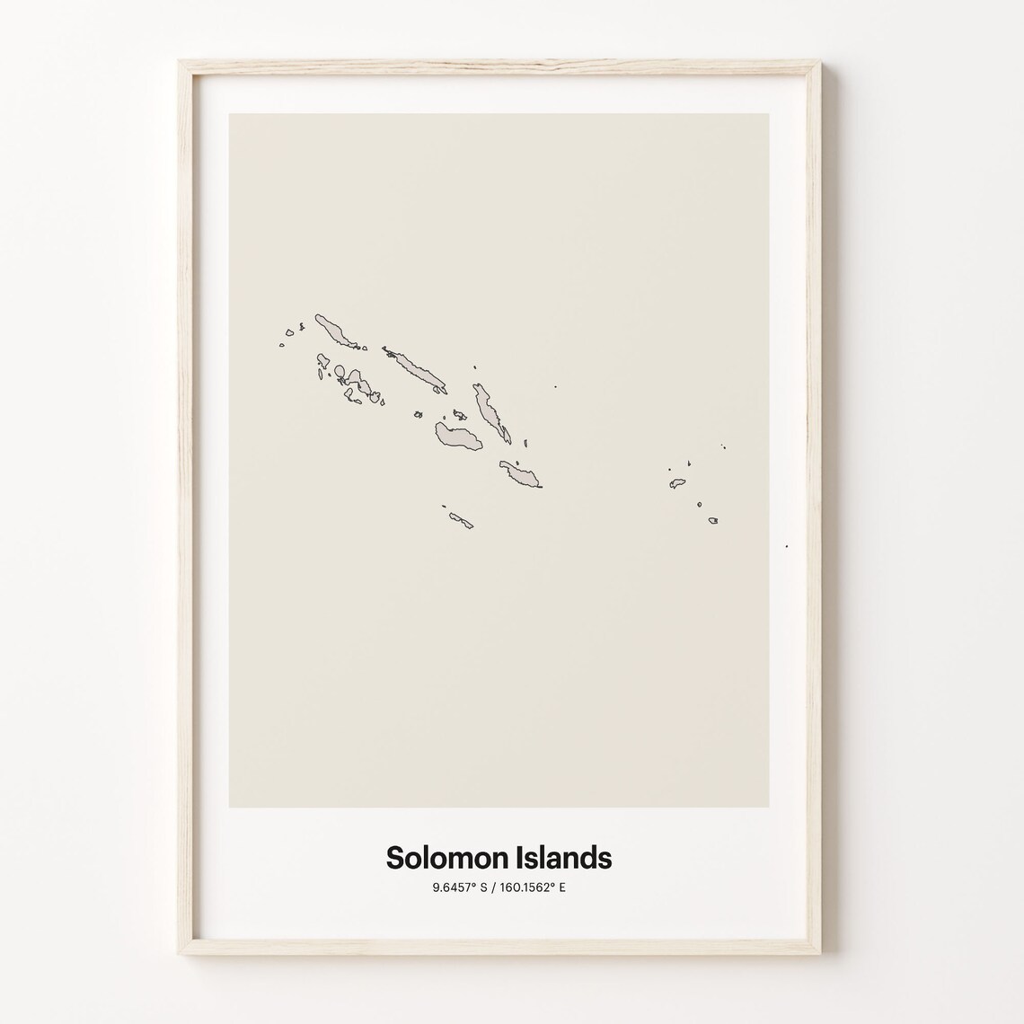 Solomon Islands Minimalist Line Art Island Map Neutral Coastal Decor Poster