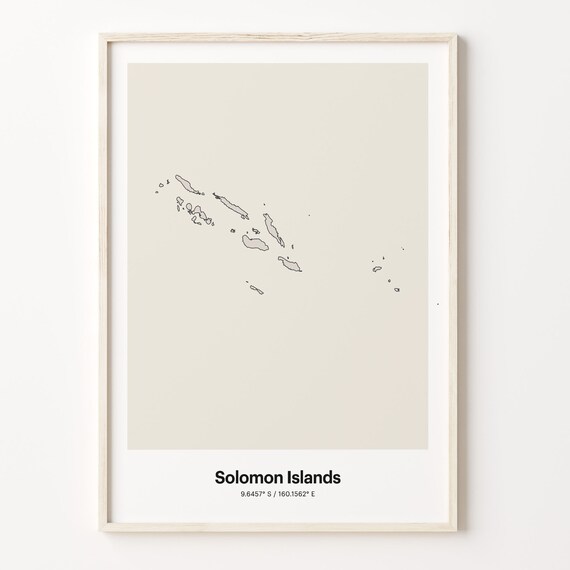 Solomon Islands Minimalist Line Art Island Map Neutral Coastal Decor Poster