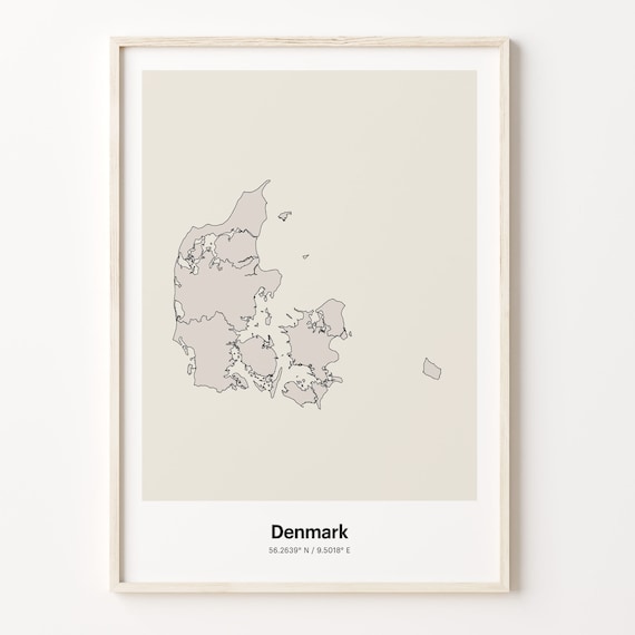 Denmark Beige Minimalist Line Art Country Map Coordinates Poster