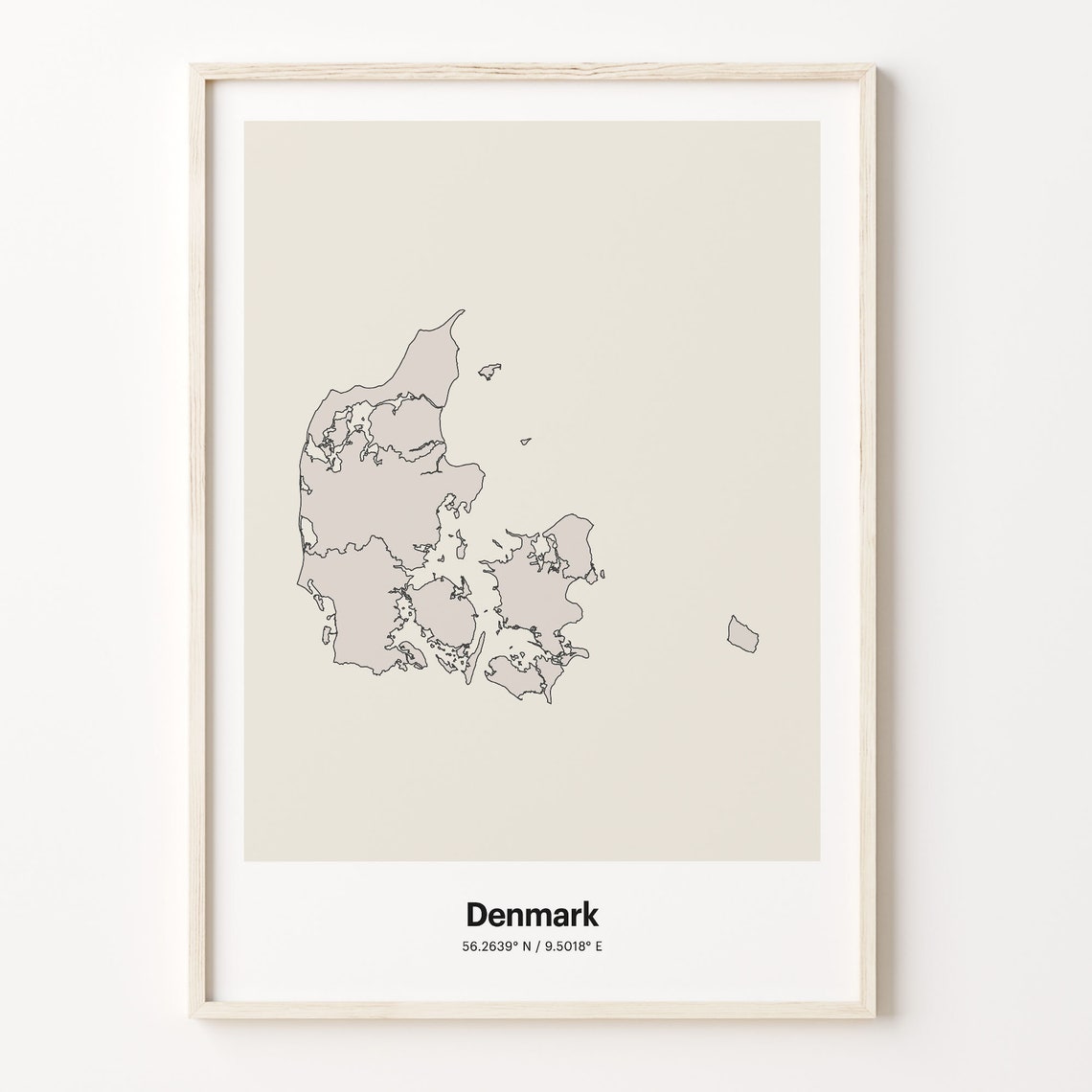 Denmark Beige Minimalist Line Art Country Map Coordinates Poster