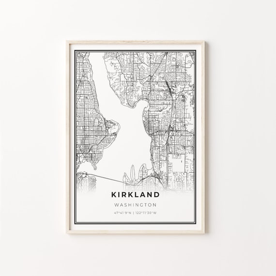 Kirkland City Map Art Print, Washington Wall Decor