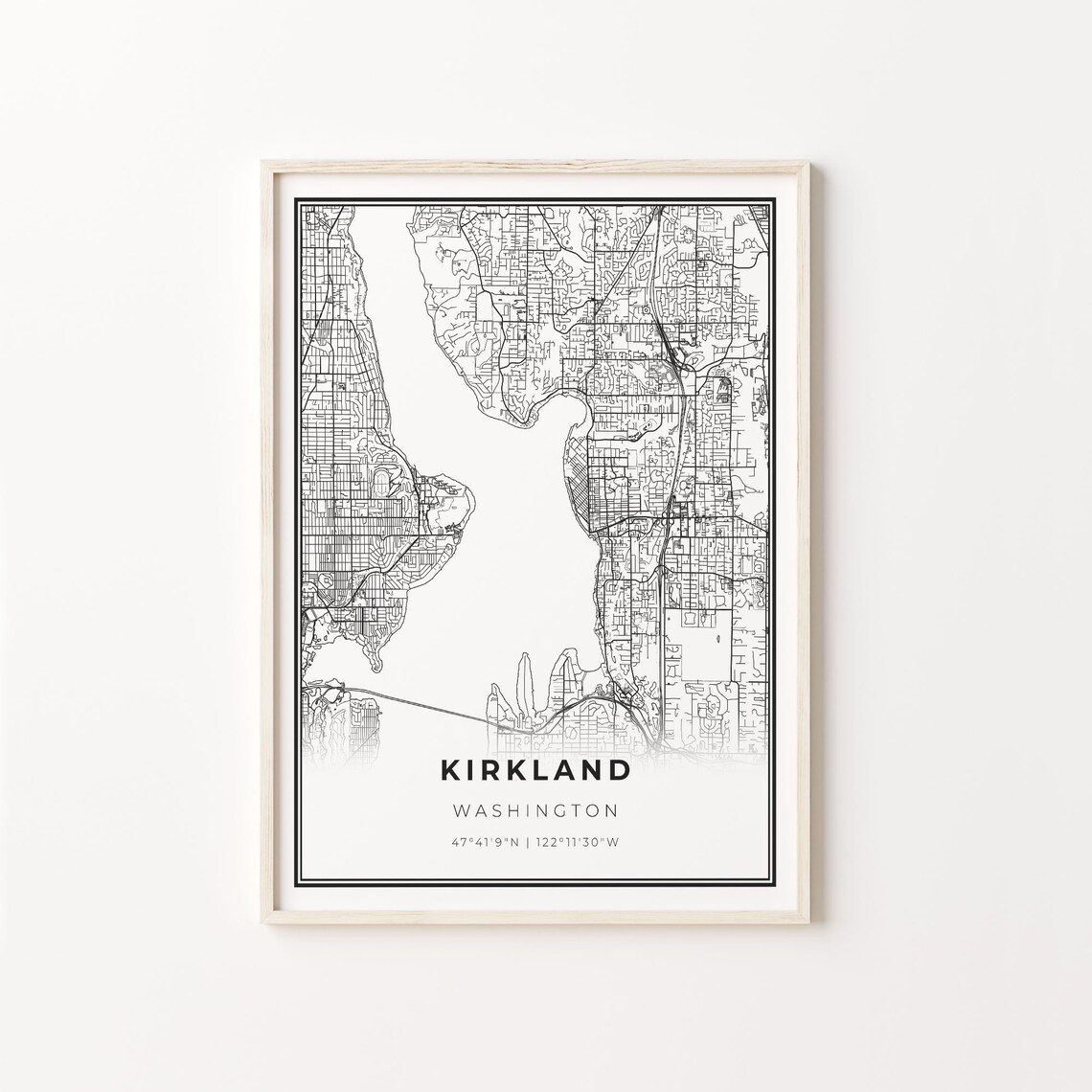 Kirkland City Map Art Print, Washington Wall Decor