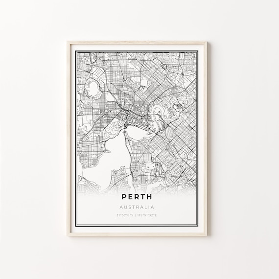 Perth Australia Minimalist Black White City Street Map Art Poster
