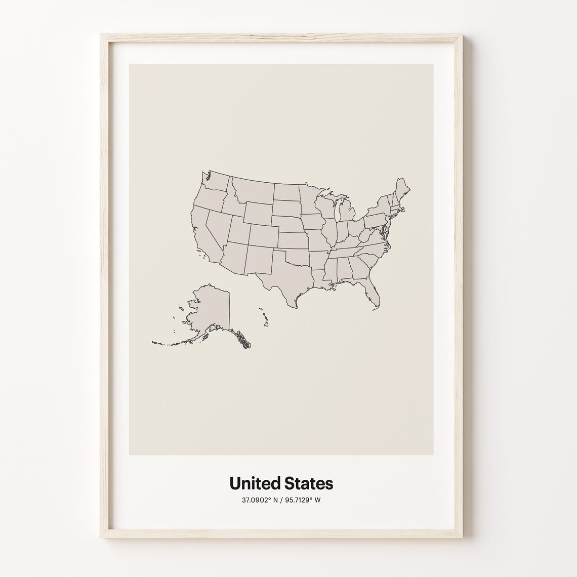 United States Minimal Outline Map Coordinates Travel Art Poster