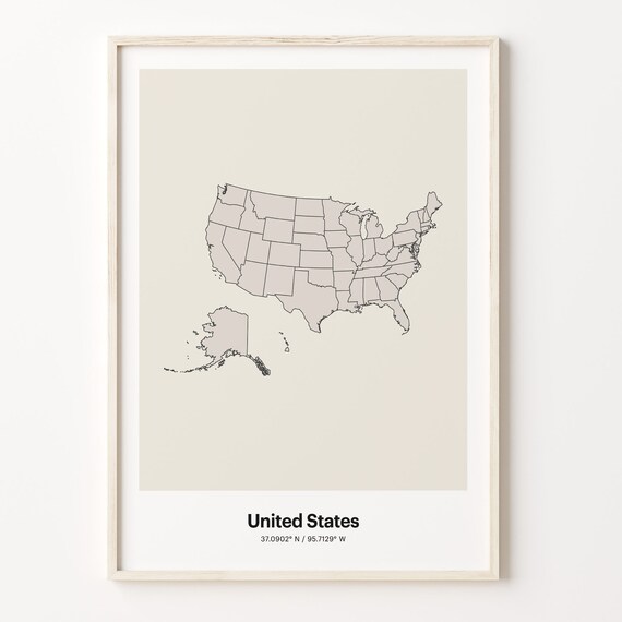 United States Minimal Outline Map Coordinates Travel Art Poster