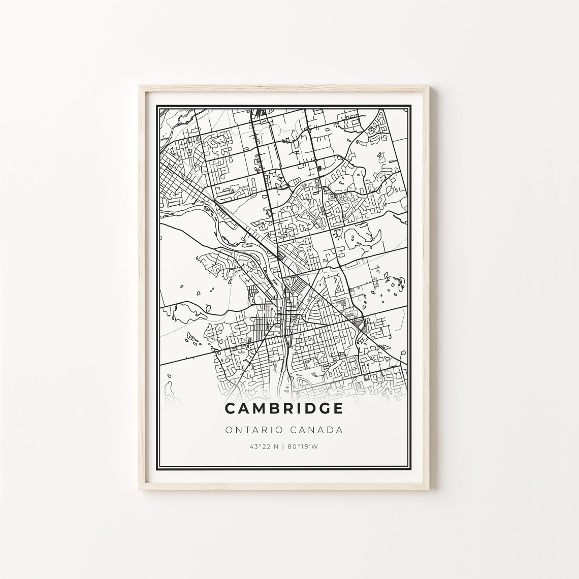 Cambridge Ontario Canada Modern Black And White Street Map Coordinates Poster