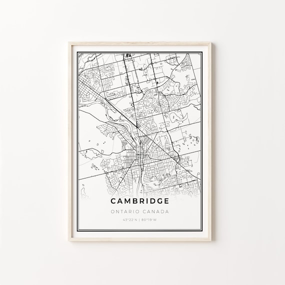 Cambridge Ontario Canada Modern Black And White Street Map Coordinates Poster