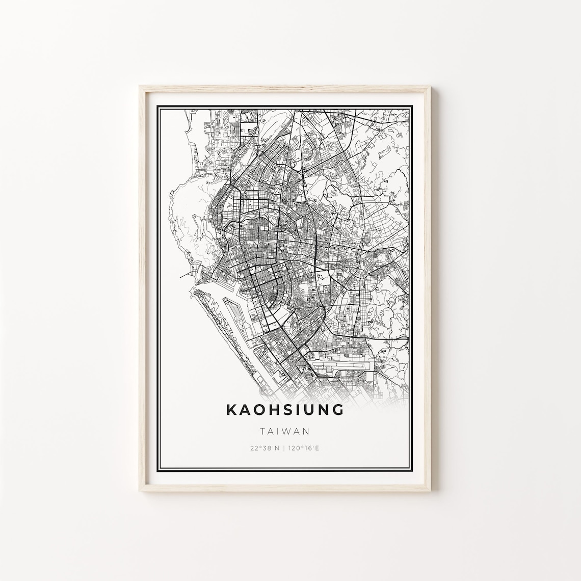 Kaohsiung Taiwan City Map Minimalist Line Art Travel Wall Poster
