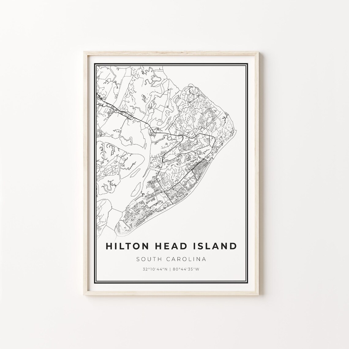 Hilton Island City Map Art Print, South Carolina