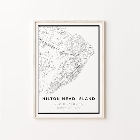 Hilton Island City Map Art Print, South Carolina