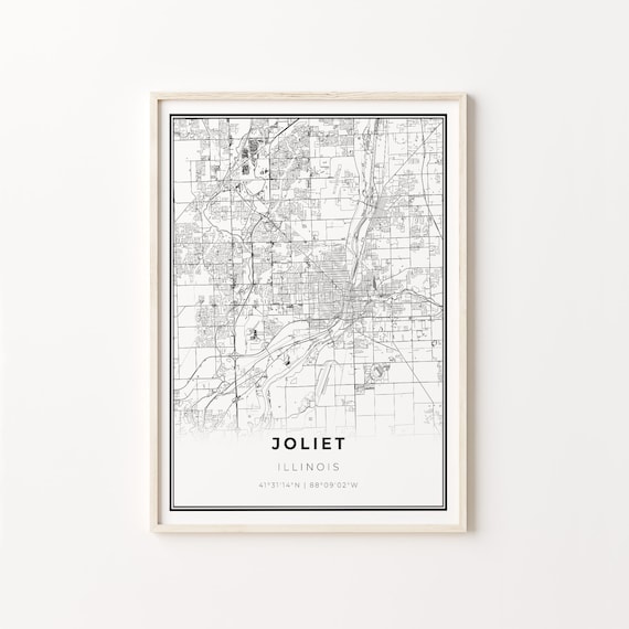 Joliet Illinois City Map Black White Street Line Art Minimalist Poster