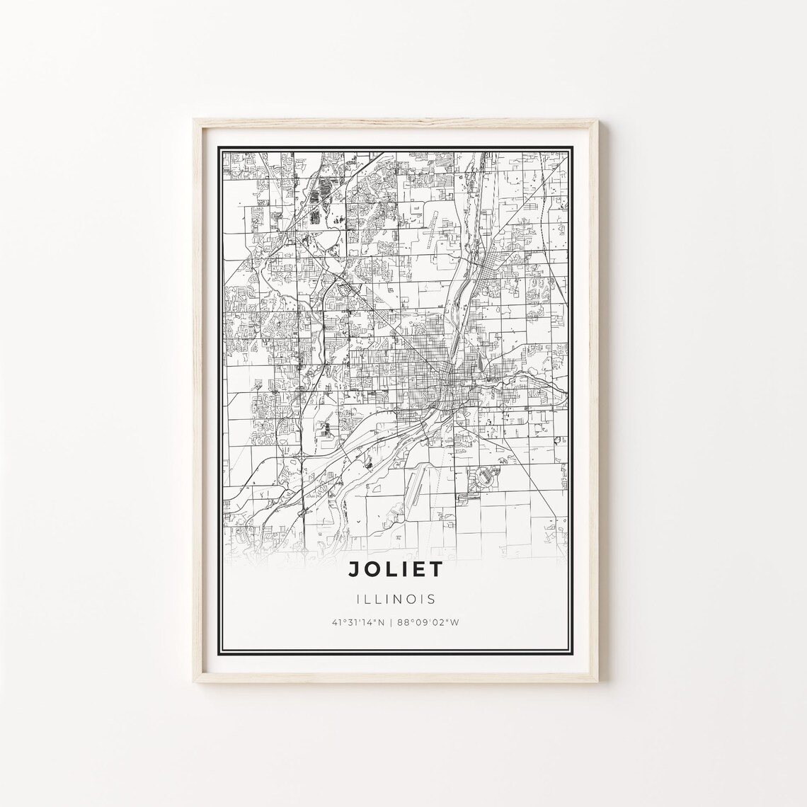 Joliet Illinois City Map Black White Street Line Art Minimalist Poster