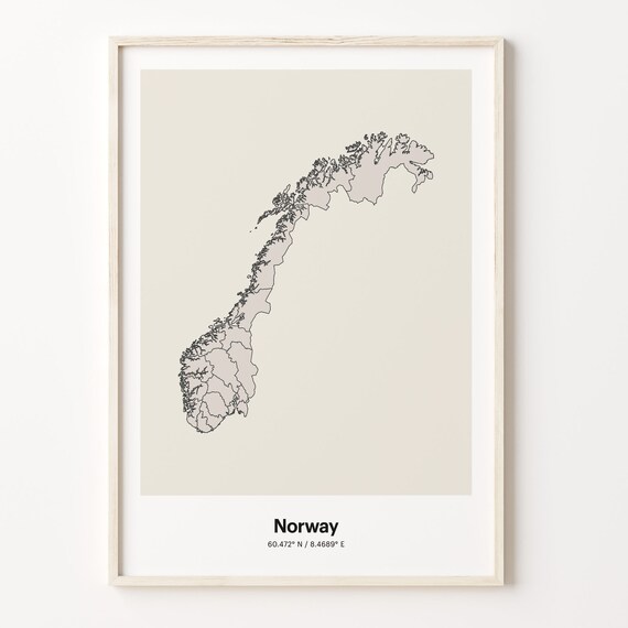 Norway Minimalist Country Map Line Art Travel Coordinates Gift Poster