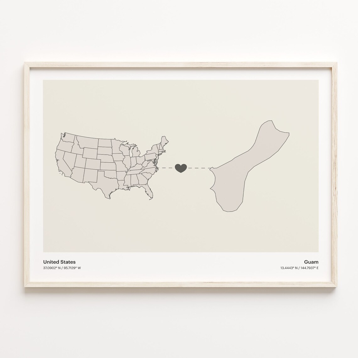 United States To Guam Minimalist Heart Map Connection Gift Poster